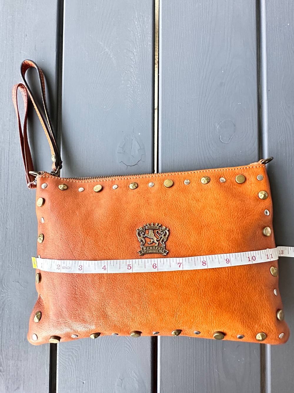 Pratesi Firenze Clutch Italian Leather Wristlet Studded, No Strap